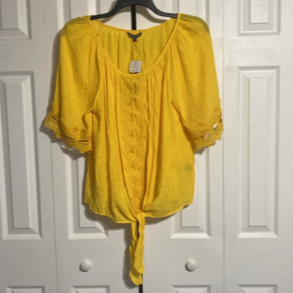 Unique Spectrum yellow lace boho bohemian smock style top shirt blouse size 1X